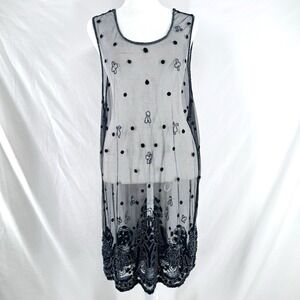 Vtg Beaded Sheer Flapper Dress L Art Deco Festival Mesh Overlay 1920s Statement